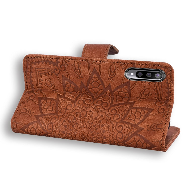 For Xiaomi Mi CC9e / Mi A3 Calf Pattern Mandala Double Folding Design Embossed Leather Case with Wallet & Holder & Card Slots(Brown) - Xiaomi Cases by buy2fix | Online Shopping UK | buy2fix