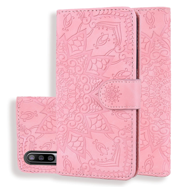 For Xiaomi Mi CC9e / Mi A3 Calf Pattern Mandala Double Folding Design Embossed Leather Case with Wallet & Holder & Card Slots(Pink) - Xiaomi Cases by buy2fix | Online Shopping UK | buy2fix