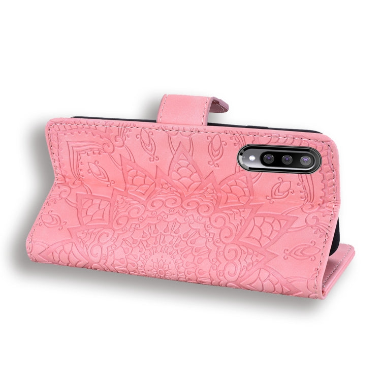 For Xiaomi Mi CC9e / Mi A3 Calf Pattern Mandala Double Folding Design Embossed Leather Case with Wallet & Holder & Card Slots(Pink) - Xiaomi Cases by buy2fix | Online Shopping UK | buy2fix