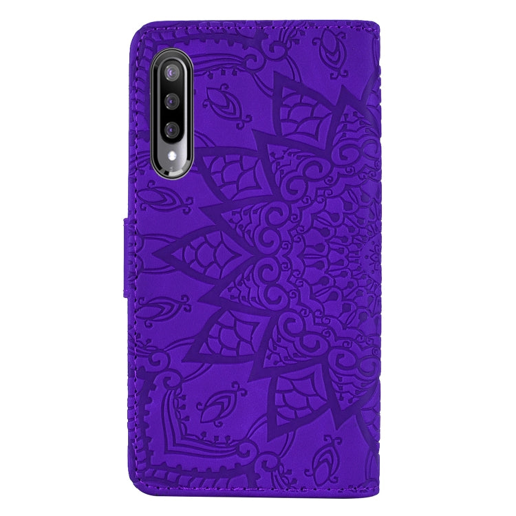 For Xiaomi Mi CC9e / Mi A3 Calf Pattern Mandala Double Folding Design Embossed Leather Case with Wallet & Holder & Card Slots(Purple) - Xiaomi Cases by buy2fix | Online Shopping UK | buy2fix