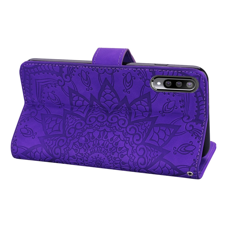 For Xiaomi Mi CC9e / Mi A3 Calf Pattern Mandala Double Folding Design Embossed Leather Case with Wallet & Holder & Card Slots(Purple) - Xiaomi Cases by buy2fix | Online Shopping UK | buy2fix