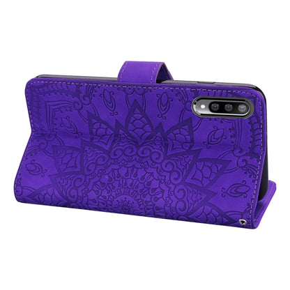 For Xiaomi Mi CC9e / Mi A3 Calf Pattern Mandala Double Folding Design Embossed Leather Case with Wallet & Holder & Card Slots(Purple) - Xiaomi Cases by buy2fix | Online Shopping UK | buy2fix