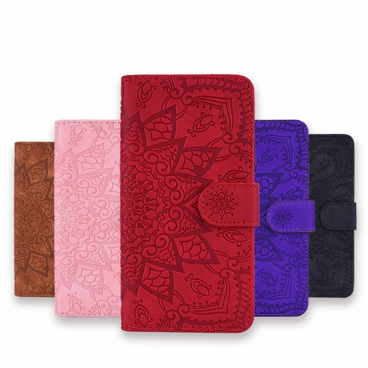 For Xiaomi Mi CC9e / Mi A3 Calf Pattern Mandala Double Folding Design Embossed Leather Case with Wallet & Holder & Card Slots(Purple) - Xiaomi Cases by buy2fix | Online Shopping UK | buy2fix