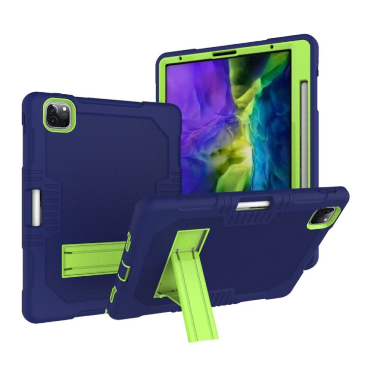 For iPad Pro 12.9 inch (2018/2020) Contrast Color Robot Shockproof Silicone + PC Protective Tablet Case with Holder(Navy Blue Yellow Green) by buy2fix