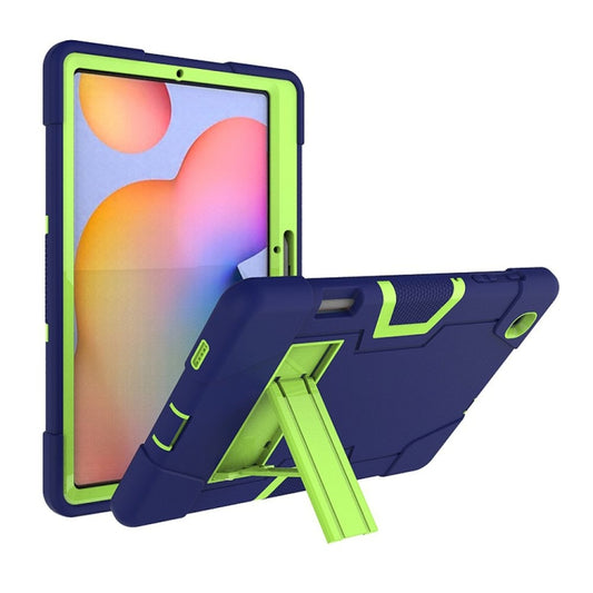 For Samsung Galaxy Tab S6 Lite P610 Contrast Color Robot Shockproof Silicon + PC Protective Case with Holder(Navy Blue + Yellow-green) - Tab S6 Lite P610 / P615 by buy2fix | Online Shopping UK | buy2fix