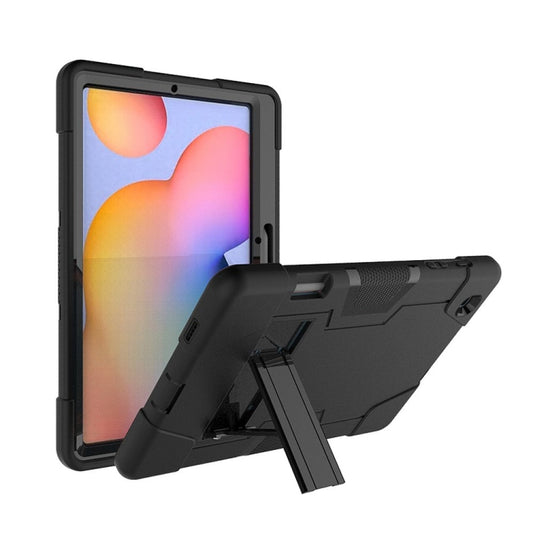 For Samsung Galaxy Tab S6 Lite P610 Contrast Color Robot Shockproof Silicon + PC Protective Case with Holder(Black) - Tab S6 Lite P610 / P615 by buy2fix | Online Shopping UK | buy2fix