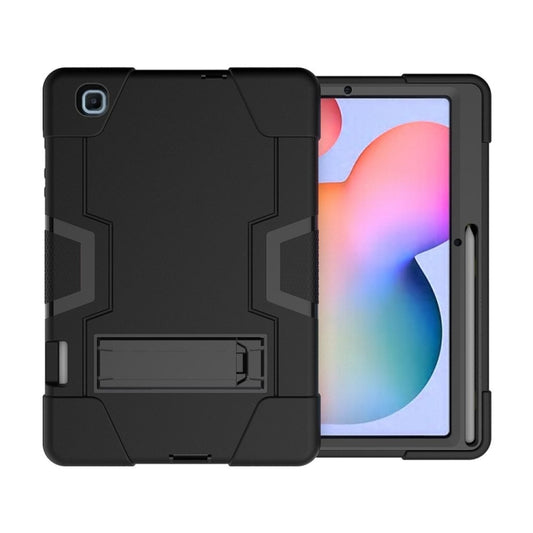 For Samsung Galaxy Tab S6 Lite P610 Contrast Color Robot Shockproof Silicon + PC Protective Case with Holder(Black) - Tab S6 Lite P610 / P615 by buy2fix | Online Shopping UK | buy2fix