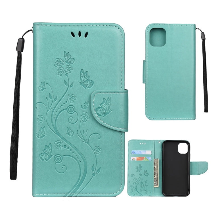For iPhone 11 Butterfly Flower Pattern Horizontal Flip Leather Case with Holder & Card Slots & Wallet(Green) - iPhone 11 Cases by buy2fix | Online Shopping UK | buy2fix