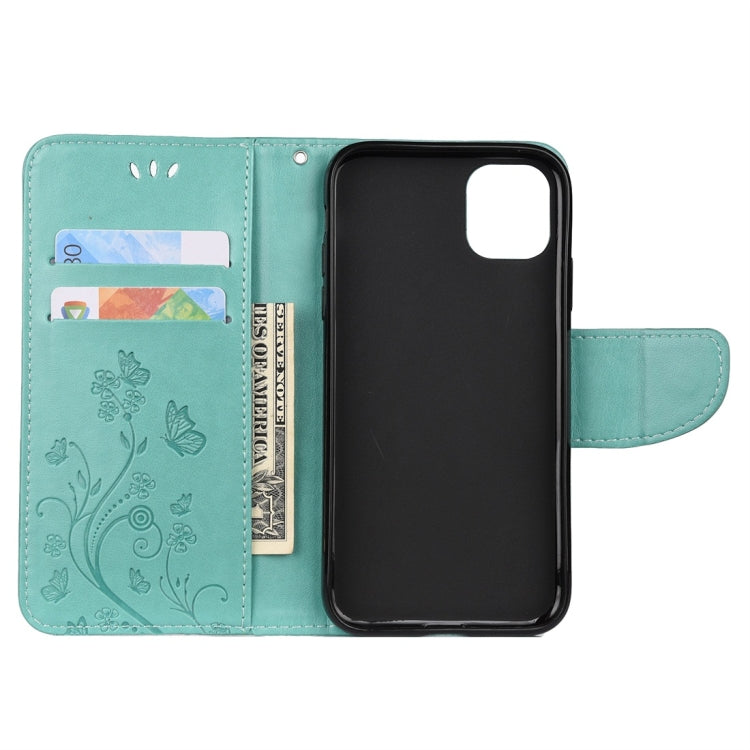 For iPhone 11 Butterfly Flower Pattern Horizontal Flip Leather Case with Holder & Card Slots & Wallet(Green) - iPhone 11 Cases by buy2fix | Online Shopping UK | buy2fix