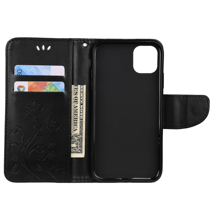 For iPhone 11 Butterfly Flower Pattern Horizontal Flip Leather Case with Holder & Card Slots & Wallet(Black) - iPhone 11 Cases by buy2fix | Online Shopping UK | buy2fix