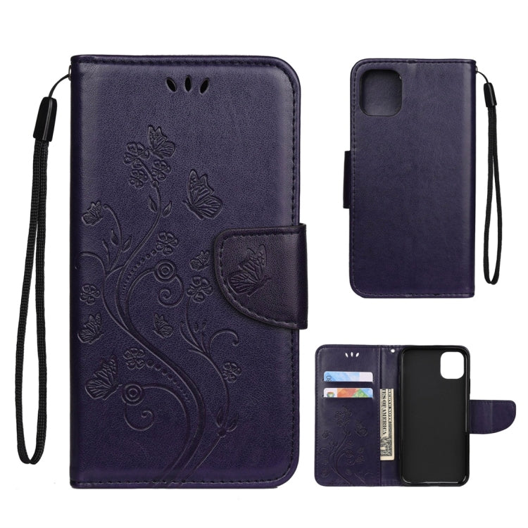 For iPhone 11 Butterfly Flower Pattern Horizontal Flip Leather Case with Holder & Card Slots & Wallet(Deep Purple) - iPhone 11 Cases by buy2fix | Online Shopping UK | buy2fix