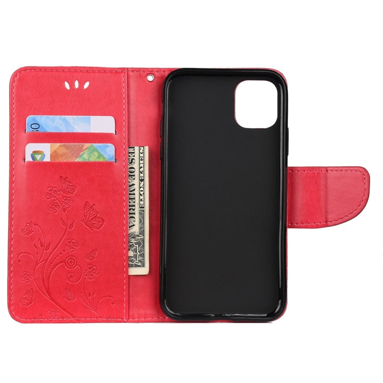 For iPhone 11 Butterfly Flower Pattern Horizontal Flip Leather Case with Holder & Card Slots & Wallet(Red) - iPhone 11 Cases by buy2fix | Online Shopping UK | buy2fix