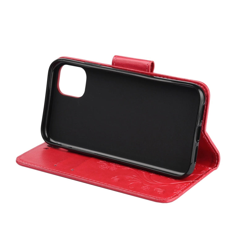 For iPhone 11 Butterfly Flower Pattern Horizontal Flip Leather Case with Holder & Card Slots & Wallet(Red) - iPhone 11 Cases by buy2fix | Online Shopping UK | buy2fix