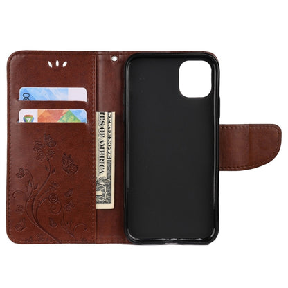 For iPhone 11 Butterfly Flower Pattern Horizontal Flip Leather Case with Holder & Card Slots & Wallet(Brown) - iPhone 11 Cases by buy2fix | Online Shopping UK | buy2fix