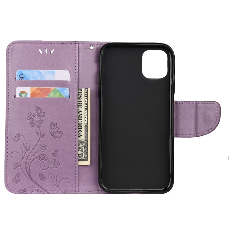 For iPhone 11 Butterfly Flower Pattern Horizontal Flip Leather Case with Holder & Card Slots & Wallet(Light Purple) - iPhone 11 Cases by buy2fix | Online Shopping UK | buy2fix