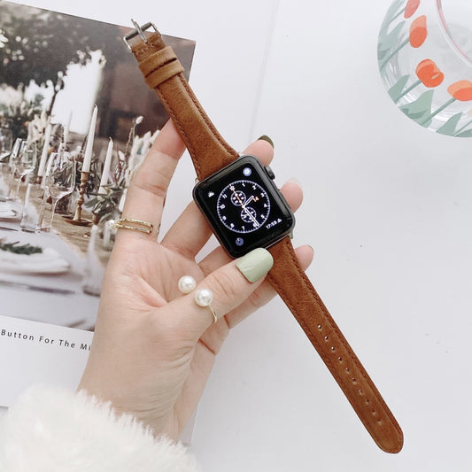 Small Pretty Waist Double-sided Leather Watch Band For Apple Watch Series 9&8&7 41mm / SE 3&SE 2&6&SE&5&4 40mm / 3&2&1 38mm(Brown) - Watch Bands by buy2fix | Online Shopping UK | buy2fix