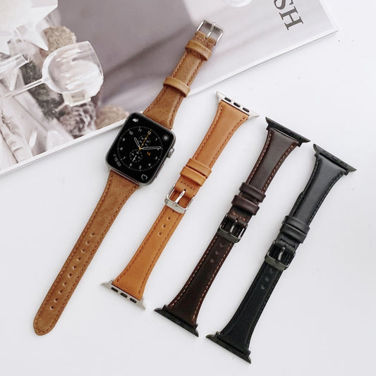 Small Pretty Waist Double-sided Leather Watch Band For Apple Watch Series 9&8&7 41mm / SE 3&SE 2&6&SE&5&4 40mm / 3&2&1 38mm(Brown) - Watch Bands by buy2fix | Online Shopping UK | buy2fix