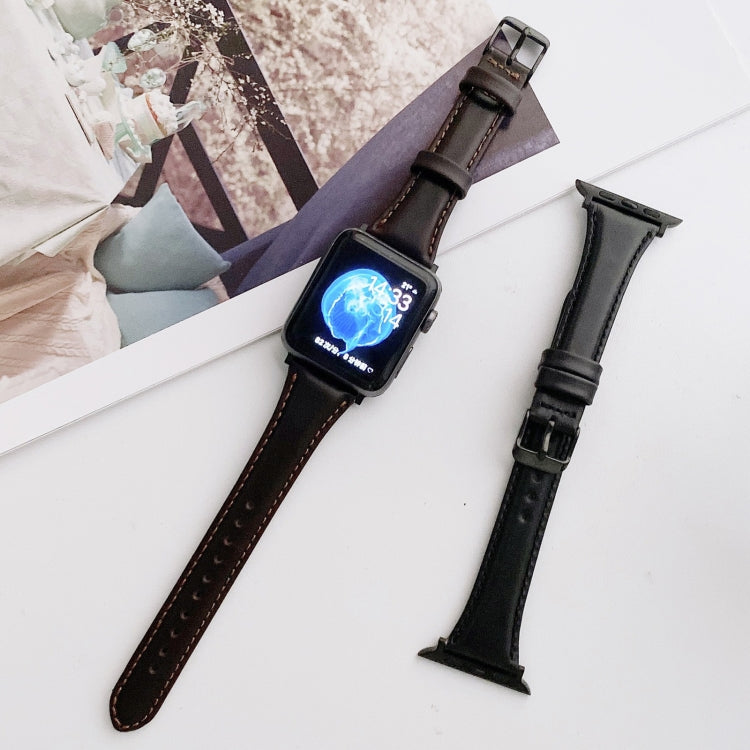 Small Pretty Waist Double-sided Leather Watch Band For Apple Watch Series 9&8&7 41mm / SE 3&SE 2&6&SE&5&4 40mm / 3&2&1 38mm(Brown) - Watch Bands by buy2fix | Online Shopping UK | buy2fix