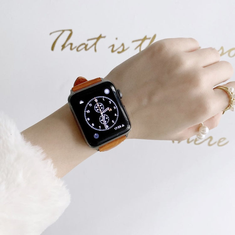 Small Pretty Waist Double-sided Leather Watch Band For Apple Watch Series 9&8&7 41mm / SE 3&SE 2&6&SE&5&4 40mm / 3&2&1 38mm(Brown) - Watch Bands by buy2fix | Online Shopping UK | buy2fix