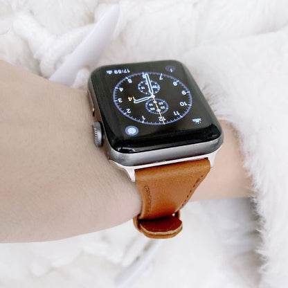 Small Pretty Waist Double-sided Leather Watch Band For Apple Watch Series 9&8&7 41mm / SE 3&SE 2&6&SE&5&4 40mm / 3&2&1 38mm(Brown) - Watch Bands by buy2fix | Online Shopping UK | buy2fix