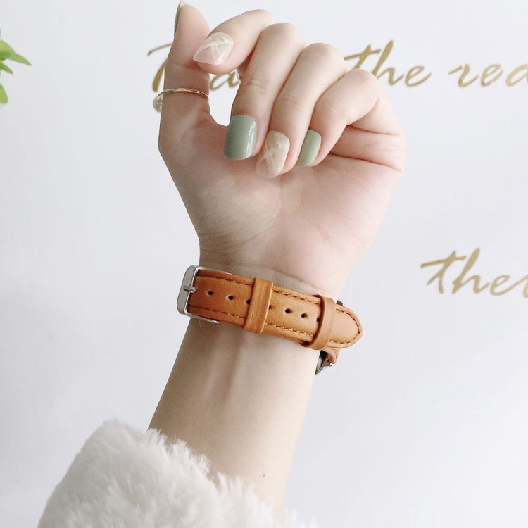 Small Pretty Waist Double-sided Leather Watch Band For Apple Watch Series 9&8&7 41mm / SE 3&SE 2&6&SE&5&4 40mm / 3&2&1 38mm(Brown) - Watch Bands by buy2fix | Online Shopping UK | buy2fix