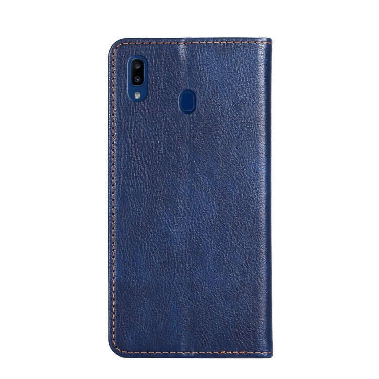 For Samsung Galaxy A20e PU + TPU Gloss Oil Solid Color Magnetic Horizontal Flip Leather Case with Holder & Card Slot & Wallet(Blue) - Galaxy Phone Cases by buy2fix | Online Shopping UK | buy2fix