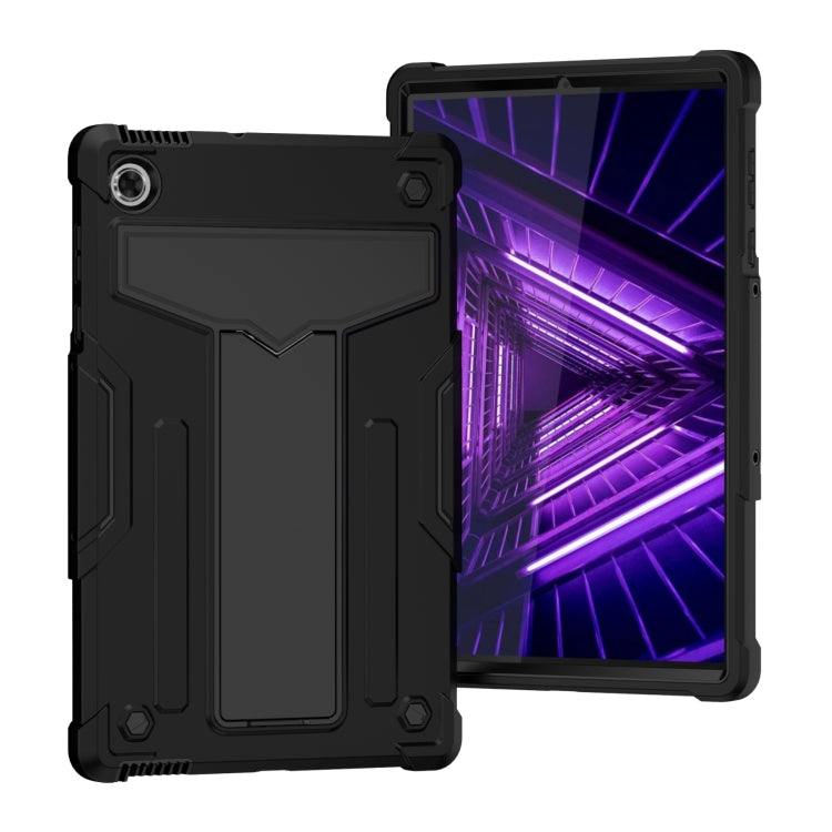 For Lenovo M10 Plus TB-X606F T-shaped Bracket Contrast Color Shockproof PC + Silicone Protective Case(Black) - Lenovo by buy2fix | Online Shopping UK | buy2fix