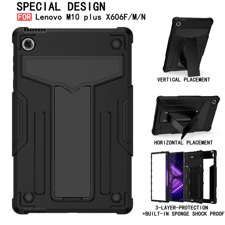 For Lenovo M10 Plus TB-X606F T-shaped Bracket Contrast Color Shockproof PC + Silicone Protective Case(Black) - Lenovo by buy2fix | Online Shopping UK | buy2fix