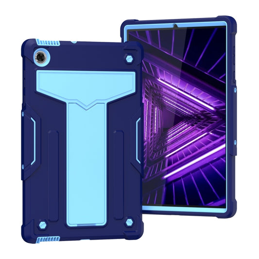 For Lenovo M10 Plus TB-X606F T-shaped Bracket Contrast Color Shockproof PC + Silicone Protective Case(Navy Blue + Blue) - Lenovo by buy2fix | Online Shopping UK | buy2fix