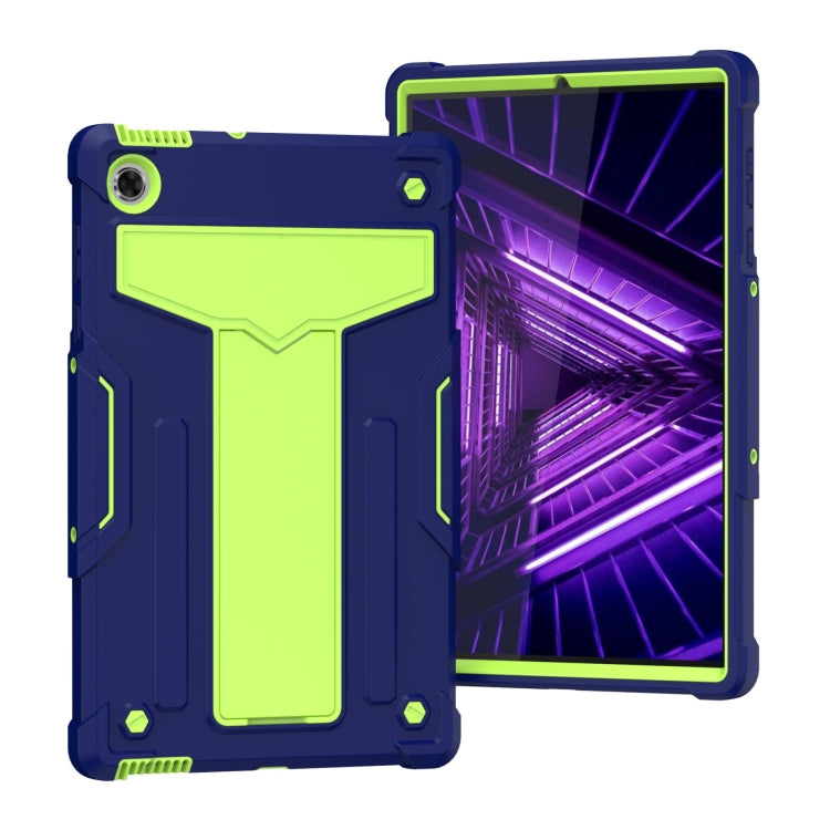 For Lenovo M10 Plus TB-X606F T-shaped Bracket Contrast Color Shockproof PC + Silicone Protective Case(Navy Blue + Yellow Green) - Lenovo by buy2fix | Online Shopping UK | buy2fix