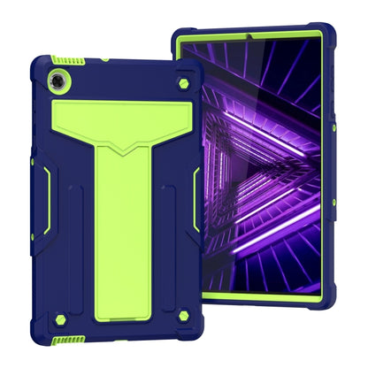 For Lenovo M10 Plus TB-X606F T-shaped Bracket Contrast Color Shockproof PC + Silicone Protective Case(Navy Blue + Yellow Green) - Lenovo by buy2fix | Online Shopping UK | buy2fix