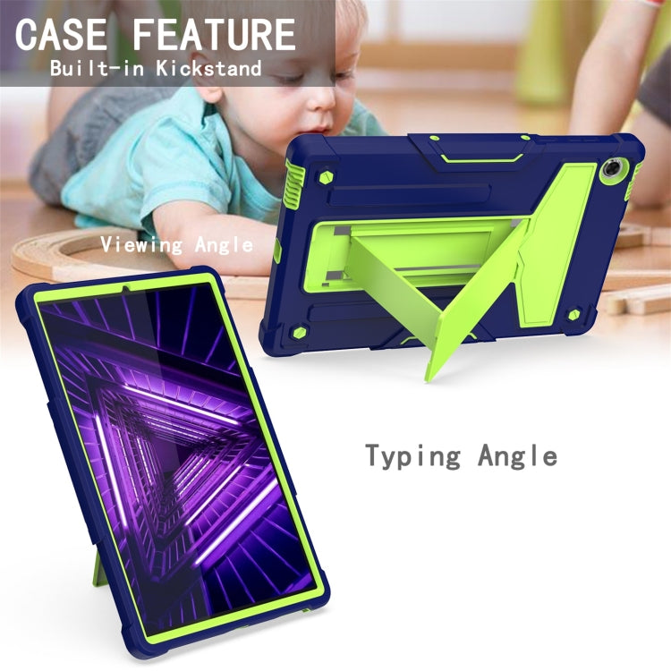 For Lenovo M10 Plus TB-X606F T-shaped Bracket Contrast Color Shockproof PC + Silicone Protective Case(Navy Blue + Yellow Green) - Lenovo by buy2fix | Online Shopping UK | buy2fix
