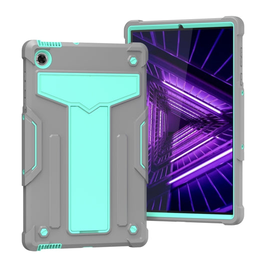 For Lenovo M10 Plus TB-X606F T-shaped Bracket Contrast Color Shockproof PC + Silicone Protective Case(Grey + Mint Green) - Lenovo by buy2fix | Online Shopping UK | buy2fix