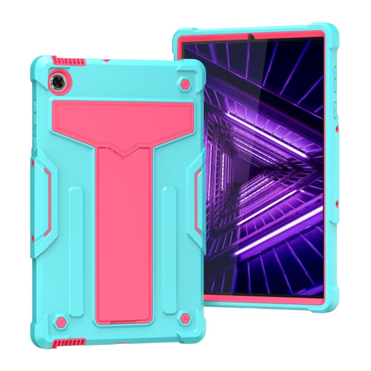 For Lenovo M10 Plus TB-X606F T-shaped Bracket Contrast Color Shockproof PC + Silicone Protective Case(Mint Green + Rose Red) - Lenovo by buy2fix | Online Shopping UK | buy2fix