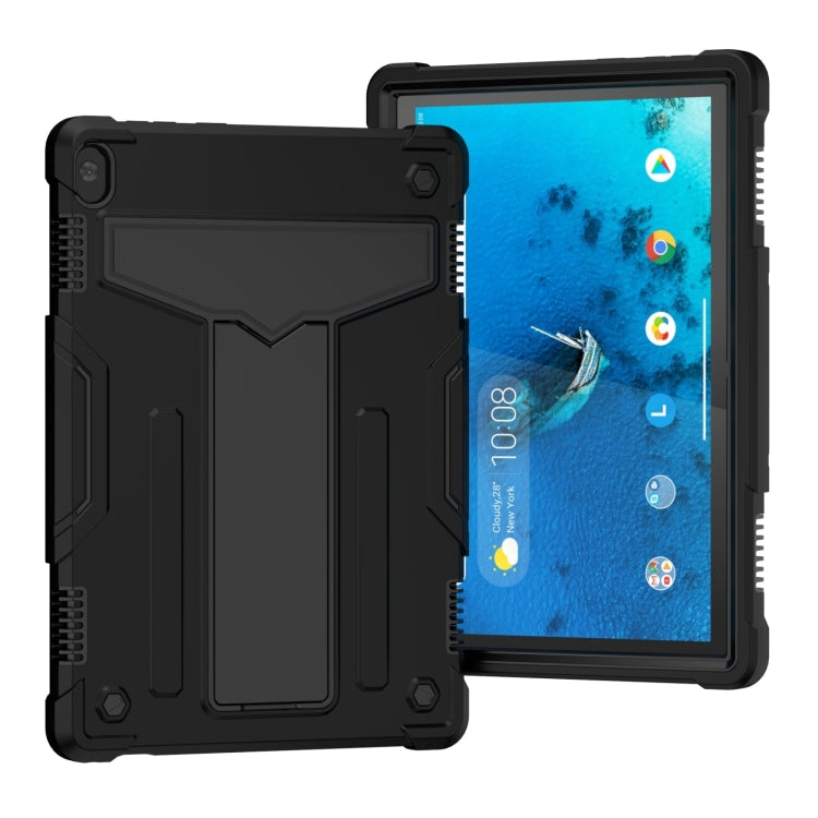 For Lenovo M10 FHD REL TB-X605F T-shaped Bracket Contrast Color Shockproof PC + Silicone Protective Case(Black) - Lenovo by buy2fix | Online Shopping UK | buy2fix