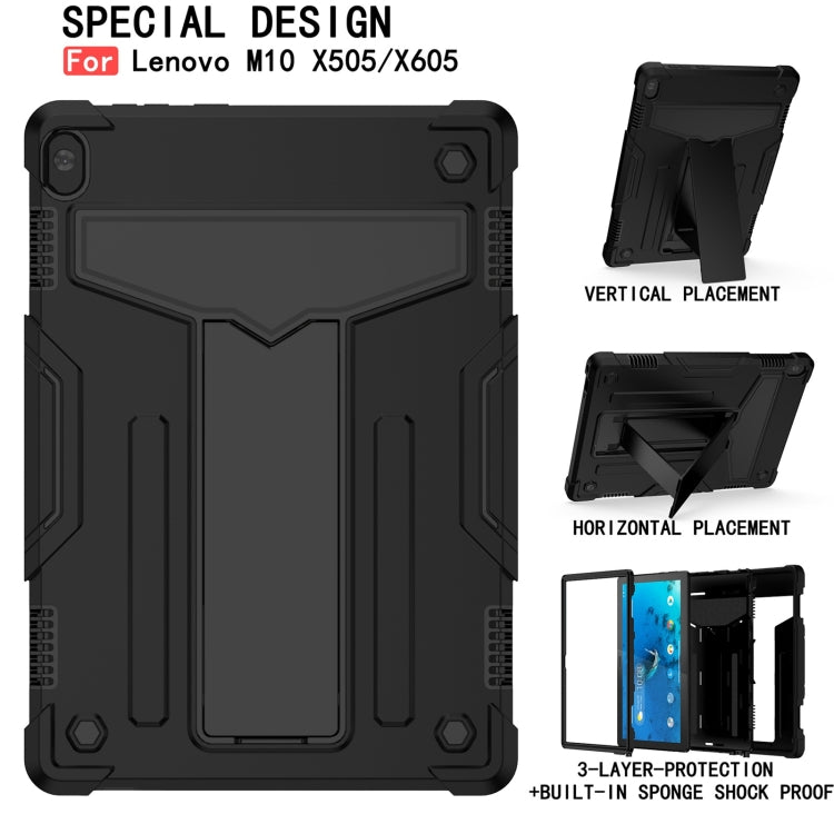 For Lenovo M10 FHD REL TB-X605F T-shaped Bracket Contrast Color Shockproof PC + Silicone Protective Case(Black) - Lenovo by buy2fix | Online Shopping UK | buy2fix
