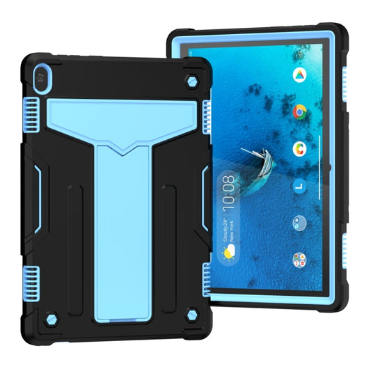 For Lenovo M10 FHD REL TB-X605F T-shaped Bracket Contrast Color Shockproof PC + Silicone Protective Case(Black + Blue) - Lenovo by buy2fix | Online Shopping UK | buy2fix