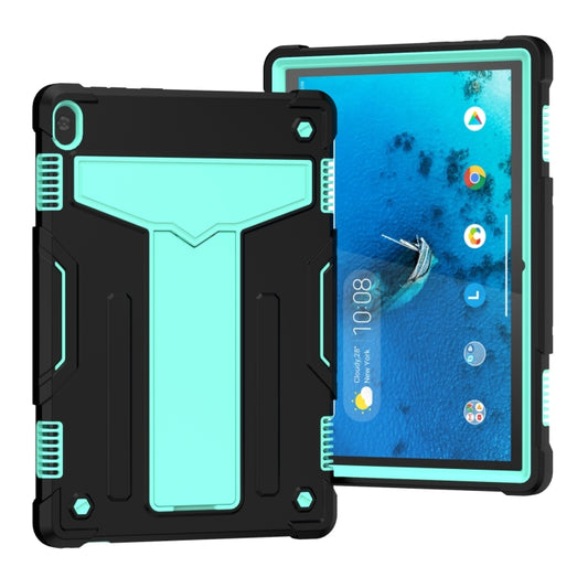 For Lenovo M10 FHD REL TB-X605F T-shaped Bracket Contrast Color Shockproof PC + Silicone Protective Case(Black + Mint Green) - Lenovo by buy2fix | Online Shopping UK | buy2fix
