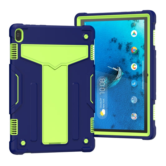 For Lenovo M10 FHD REL TB-X605F T-shaped Bracket Contrast Color Shockproof PC + Silicone Protective Case(Navy Blue + Yellow Green) - Lenovo by buy2fix | Online Shopping UK | buy2fix