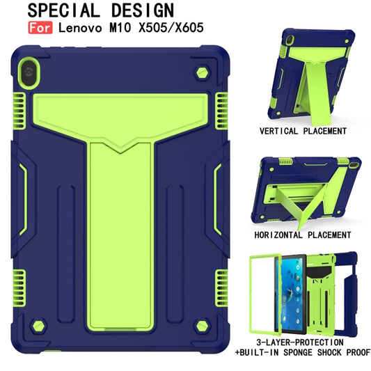 For Lenovo M10 FHD REL TB-X605F T-shaped Bracket Contrast Color Shockproof PC + Silicone Protective Case(Navy Blue + Yellow Green) - Lenovo by buy2fix | Online Shopping UK | buy2fix