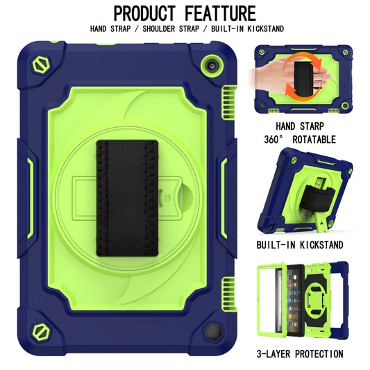 For Amazon Kindle Fire HD 8 2020 360 Degree Rotation Turntable Contrast Color Robot Shockproof Silicone + PC Protective Case with Holder(Navy Blue + Yellow Green) - Amazon by buy2fix | Online Shopping UK | buy2fix