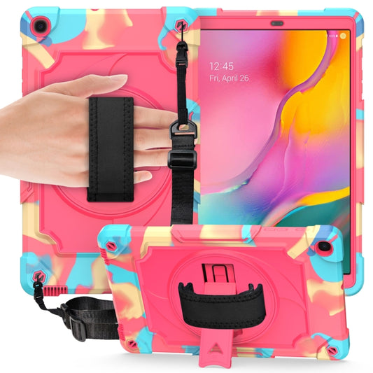 For Samsung Galaxy Tab A 10.1 (2019)/T515 360 Degree Rotation Turntable Contrast Color Robot Shockproof Silicone + PC Protective Case with Holder(Colorful + Rose Red) - Tab A 10.1 (2019) T510 / T515 by buy2fix | Online Shopping UK | buy2fix