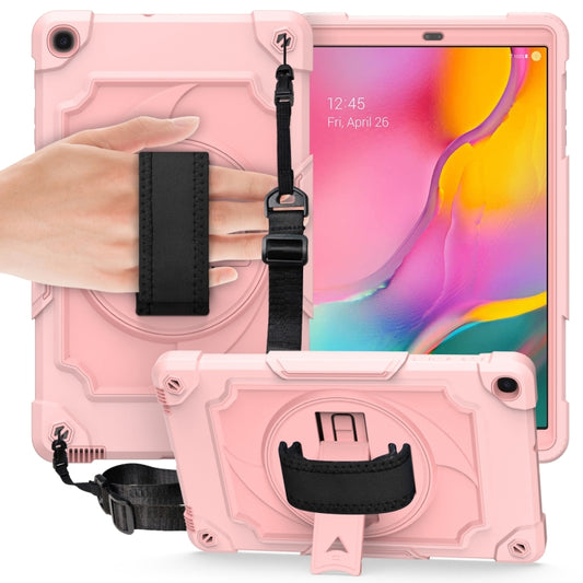 For Samsung Galaxy Tab A 10.1 (2019)/T515 360 Degree Rotation Turntable Contrast Color Robot Shockproof Silicone + PC Protective Case with Holder(Rose Gold) - Tab A 10.1 (2019) T510 / T515 by buy2fix | Online Shopping UK | buy2fix