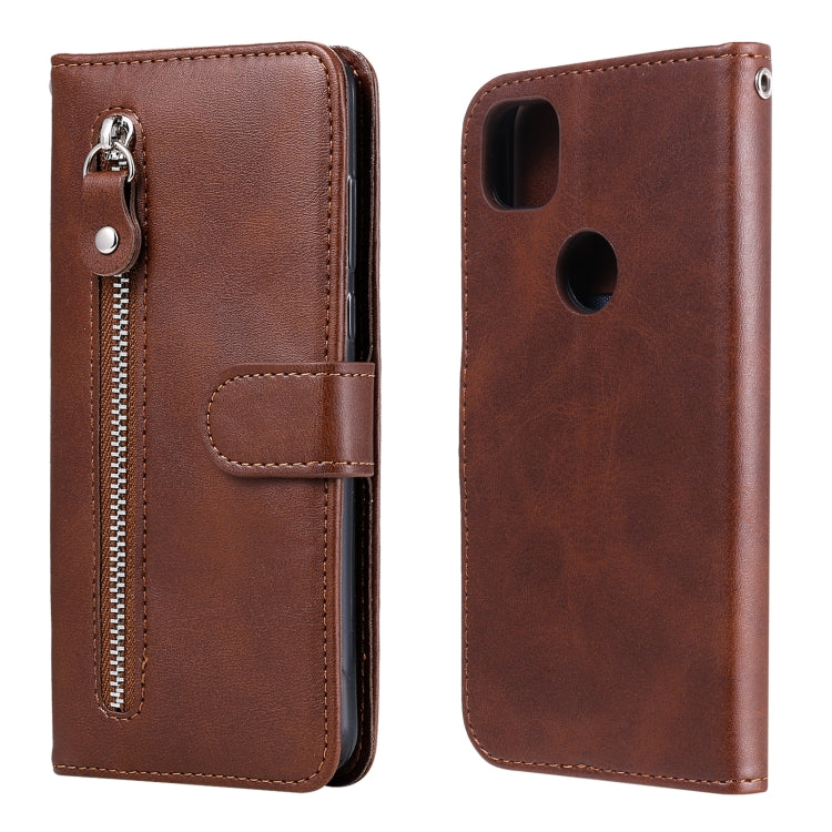 For Google Pixel 4a 4G Fashion Calf Texture Zipper Horizontal Flip Leather Case with Holder & Card Slots & Wallet(Brown) by buy2fix