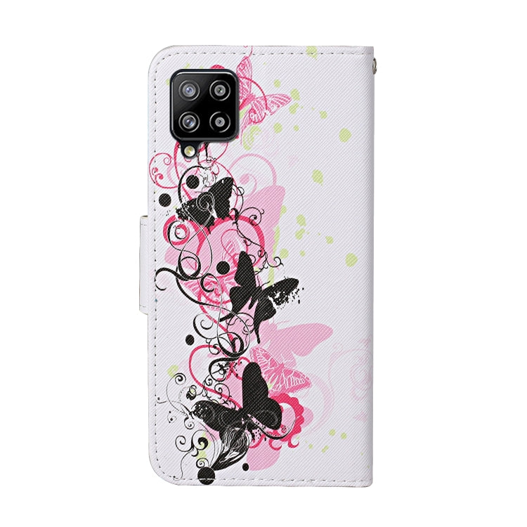 For Samsung Galaxy A12 Colored Drawing Pattern Horizontal Flip Leather Case with Holder & Card Slots & Wallet & Lanyard(Four Butterflies) by buy2fix