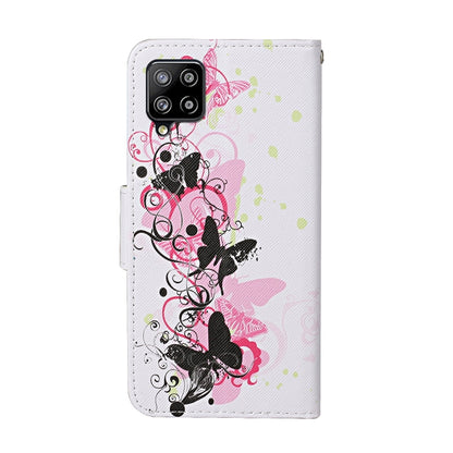 For Samsung Galaxy A12 Colored Drawing Pattern Horizontal Flip Leather Case with Holder & Card Slots & Wallet & Lanyard(Four Butterflies) by buy2fix