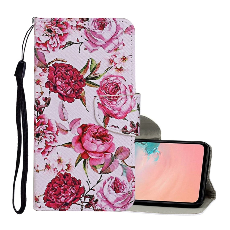 For Samsung Galaxy A12 Colored Drawing Pattern Horizontal Flip Leather Case with Holder & Card Slots & Wallet & Lanyard(Peonies) by buy2fix