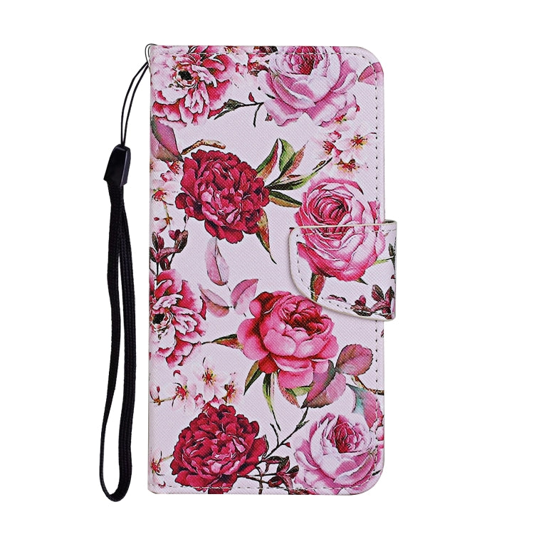 For Samsung Galaxy A12 Colored Drawing Pattern Horizontal Flip Leather Case with Holder & Card Slots & Wallet & Lanyard(Peonies) by buy2fix