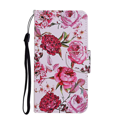 For Samsung Galaxy A12 Colored Drawing Pattern Horizontal Flip Leather Case with Holder & Card Slots & Wallet & Lanyard(Peonies) by buy2fix