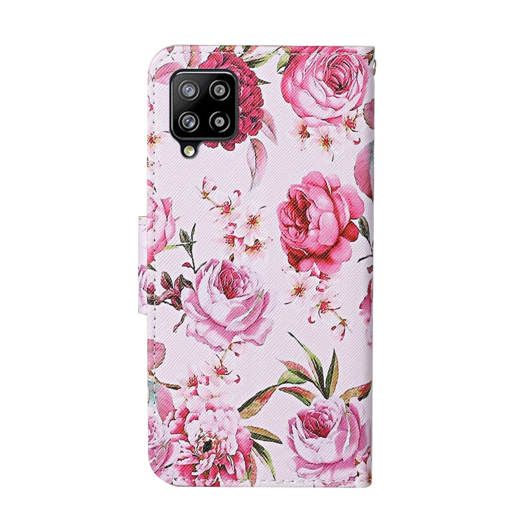 For Samsung Galaxy A12 Colored Drawing Pattern Horizontal Flip Leather Case with Holder & Card Slots & Wallet & Lanyard(Peonies) by buy2fix